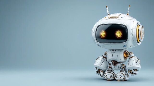 Cute robot pointing to copy space, friendly futuristic character, clean background
