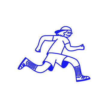 Vector hand drawn doodle cartoon illustration, runner mascot character, sporty figure, playful creative modern sketch design for branding, advertising, t-shirt prints, posters, stickers, surf shop ide