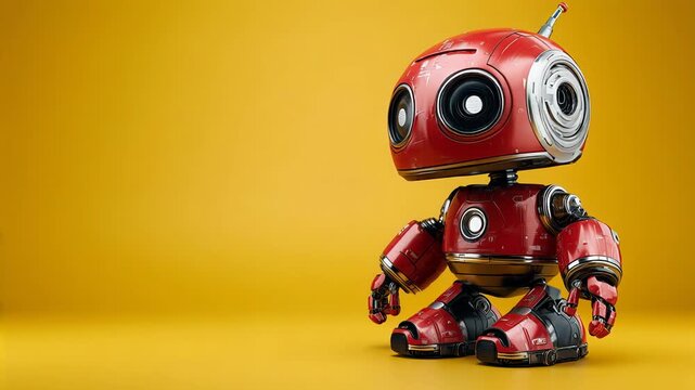 Cute robot pointing to copy space, friendly futuristic character, clean background
