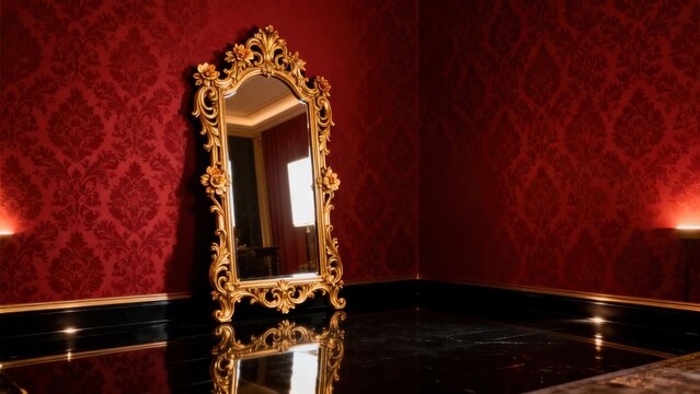 Ornate mirror in red room