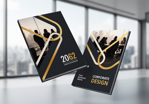 Business Report Cover Template &ndash; Gold and Black Geometric Layout (A4)