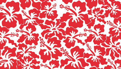 Red and white hibiscus flower silhouette pattern for hawaiian style summer fashion and tropical beach apparel design © Sadhin07
