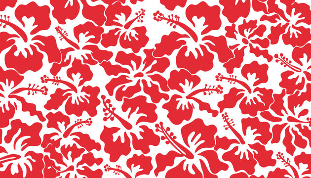 Red and white hibiscus flower silhouette pattern for hawaiian style summer fashion and tropical beach apparel design
