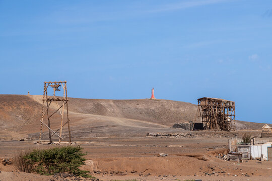 The unique salt mines of Pedra de Lume on the Island of Sal in Cape Verde. The salt lakes are located in a moon like crater of an old volcano.The former salt winning facotry is a hidden treasure that 