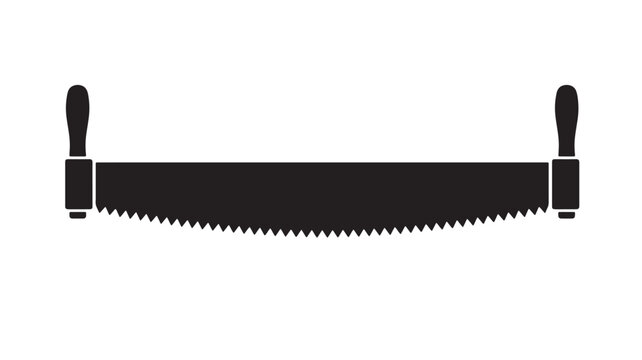 Saw blade with two handles illustration, black and white carpentry tool graphic for woodworking and DIY design