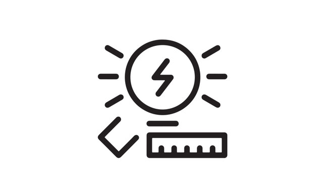 Light bulb and lightning icon with battery gauge and power symbol on white background for energy concept