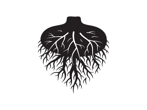 Root ball silhouette with organic gardening inspired detail 
