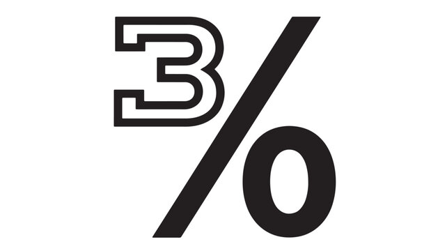 3 Percent sign icon with bold black typography style for business discount, percentage, and marketing graphics