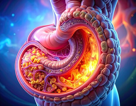 A detailed illustration of the human large intestine