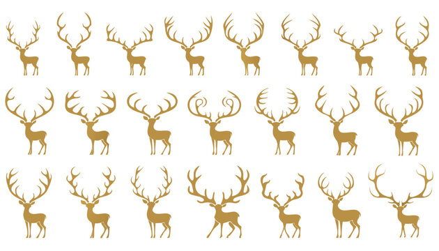 Arrangement of golden deer silhouettes with large antlers in repetitive pattern