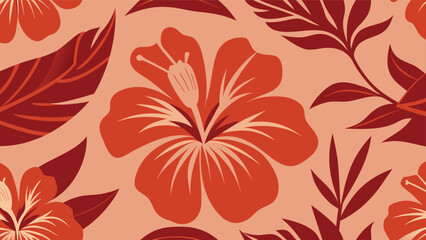 Minimalist hibiscus tropical flower pattern in terracotta and deep red © Sadhin07