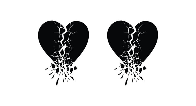 Two broken hearts silhouette high quality professional detailed