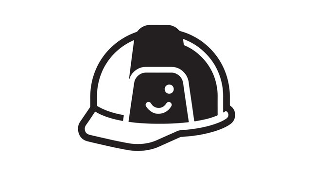 Helmet safety icon with hard hat silhouette and smiling face symbol for construction and safety training concepts