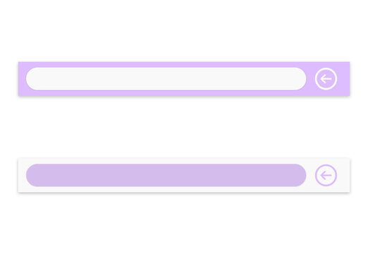 A set of two minimalist input field user interface elements. Featuring a pastel purple and white color palette with rounded corners and a circular arrow action button