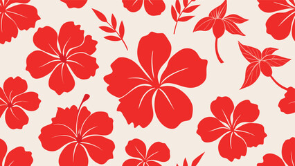 Red hibiscus flowers seamless pattern vector design tropical floral illustration background © Sadhin07