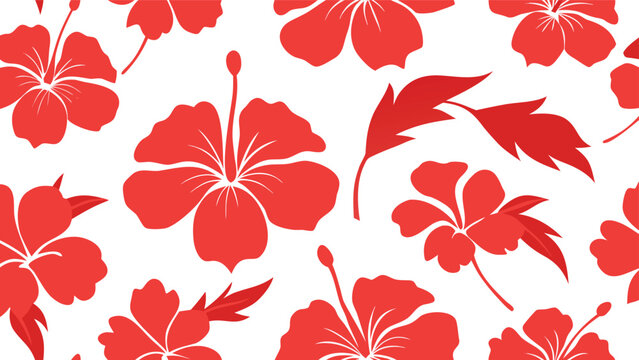 Hibiscus flowers red seamless pattern vector design tropical floral illustration background