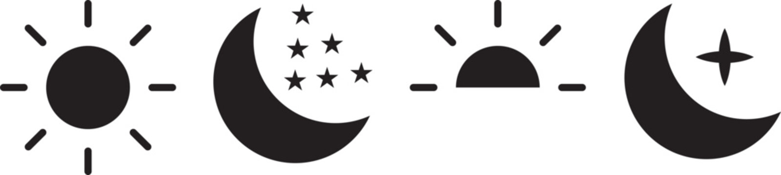 Sun and moon icons set. Dark and light mode symbol. Sun and moon icon vector day and night icon set. black and white icons representing the day and night on transparent png and vector illustration
