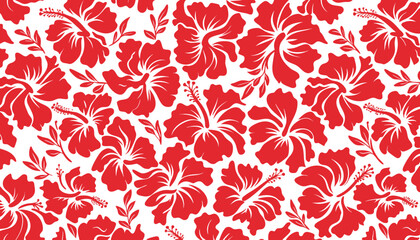 Red hibiscus flowers and leaves seamless pattern tropical floral illustration vector background © Sadhin07