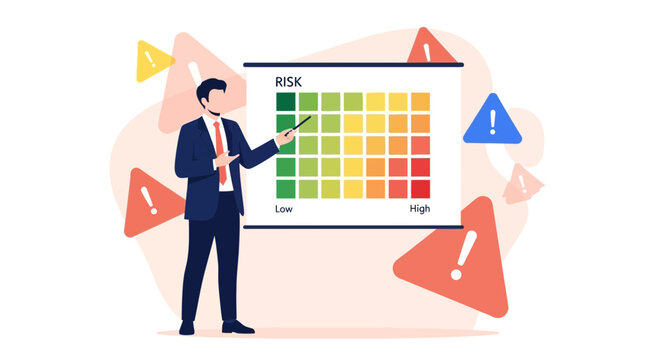 Man analyzing risk assessment matrix, business strategy, decision making
