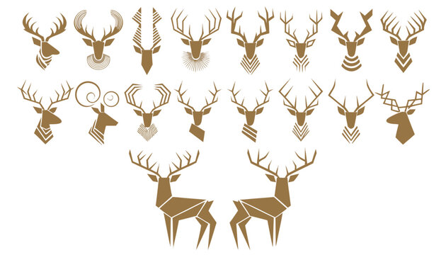 Geometric stylized deer icons and abstract animal shapes in gold