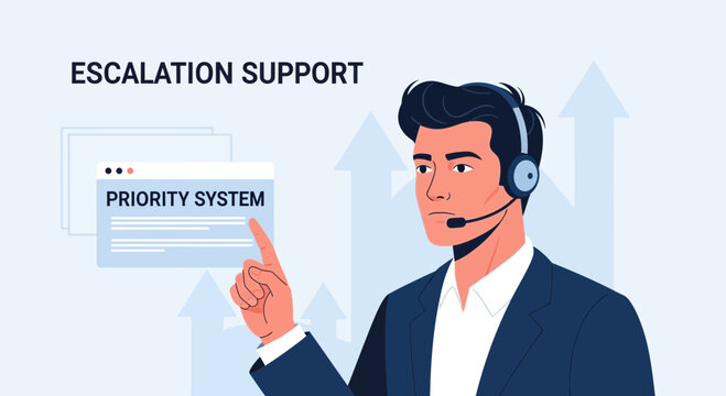 Escalation Support Agent with Priority System Interface and Growth Arrows