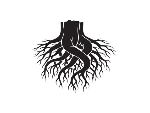 Rustic knotted roots silhouette with detailed tangled root formation 