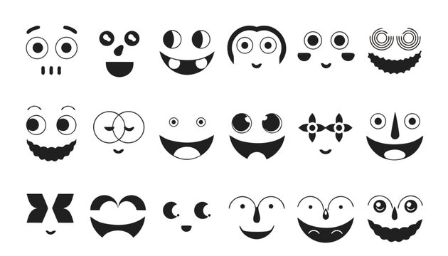 Abstract minimalist faces and geometric facial expressions in black vector style