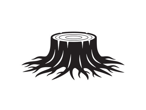 Tree stump with roots silhouette featuring rustic woodland character 