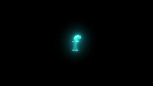 Letter f animation with cyan neon glow. Letter f digital alphabet symbol. Letter f technology interface graphic on black background for design.