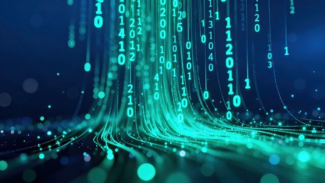 Digital binary code flowing in space