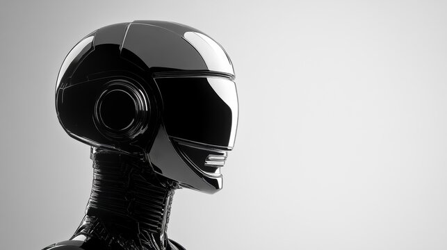 Chrome robot head profile, futuristic metallic design, sleek and modern.
