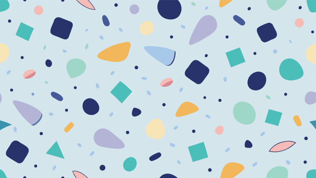 Light blue background with colorful confetti like terrazzo pattern
