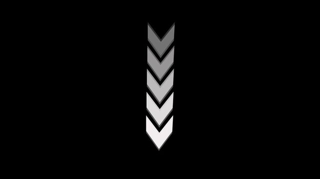 Chevron arrows animation with gray neon. Chevron arrows digital direction pointing down. Chevron arrows technology interface graphic on black.