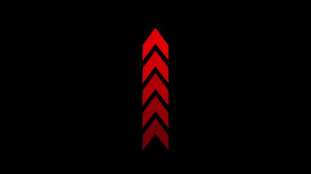 Arrow icon animation with stacked red design. Arrow icon digital direction pointing up. Arrow icon technology interface graphic on black background.