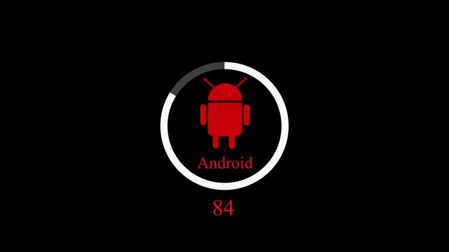 Robot logo animation with loading circle. Robot logo red digital assistant fifty. Robot logo technology interface graphic on black background.