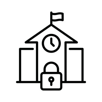 School building with clock and lock icon educational institution clock tower security lock safe school learning fac