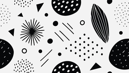 Abstract geometric pattern with Memphis style hand drawn shapes and black ink elements © Sadhin07