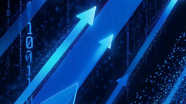 Blue glowing arrows and binary code