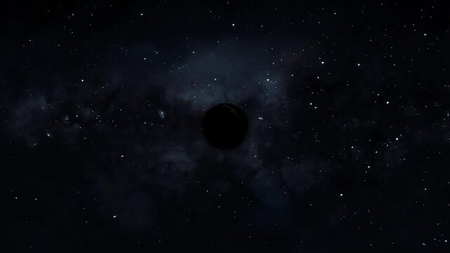 Earth globe animation in starry space. Earth globe dark planetary visualization. Earth globe international communication graphic on black background.