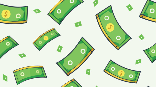 Falling green dollar banknotes pattern background with money symbols