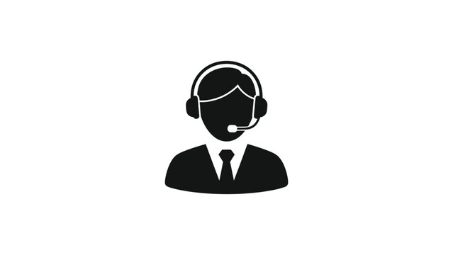 Customer service representative icon with headset in flat black style.