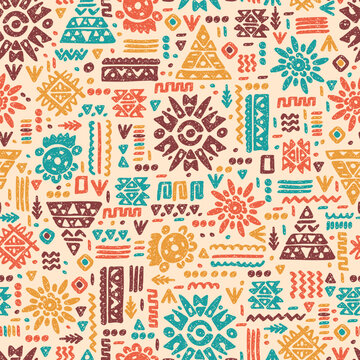 Hand drawn  abstract seamless pattern, ethnic background, tribal style - great for textiles, banners, wallpapers, wrapping - vector design