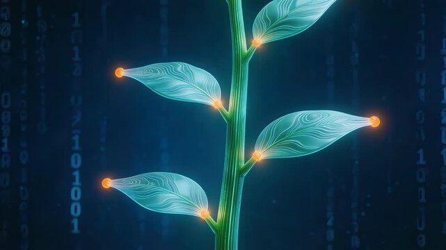 Digital plant with glowing nodes