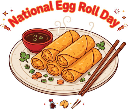Delicious egg rolls on plate served.
