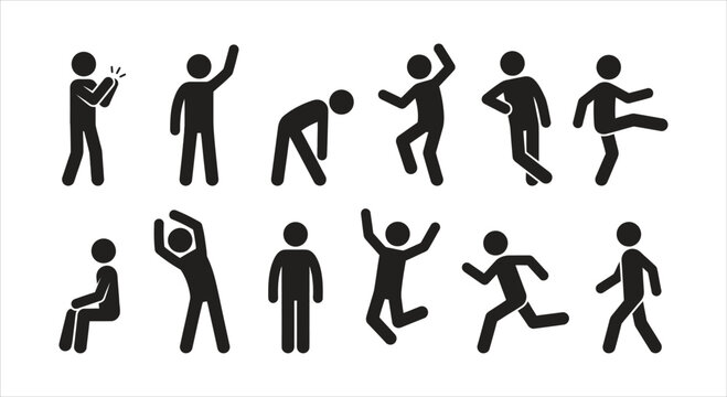 Dynamic Stick Figures Depicting Various Human Actions and Energetic Movements Collection