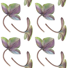Watercolor seamless pattern with abstract liverwort leaves in muted green and mauve tones. Soft botanical style for fabric, wallpaper, wrapping paper, stationery and textile design. © Daria
