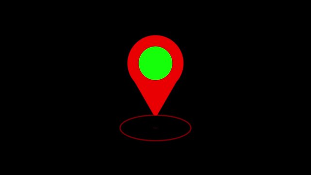 Neon glowing gps location animated icon on black background. Neon location pin animation. Location 4k animation. GPS icon animation