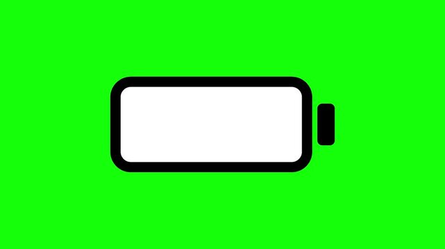 Low battery animation isolated on bright green background indicating depleting battery status and energy concept for technology and communication