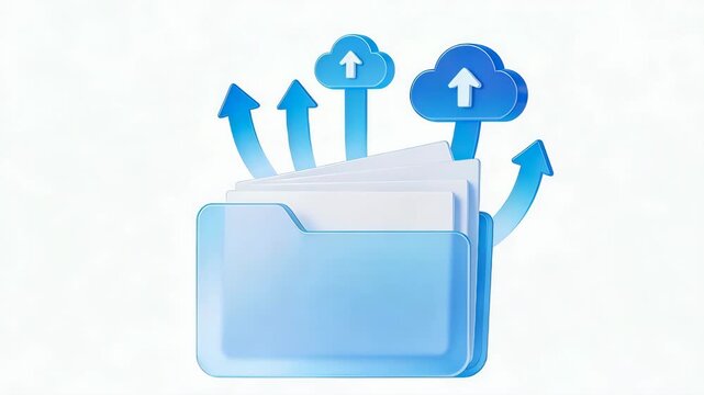 Blue folder with cloud upload icons