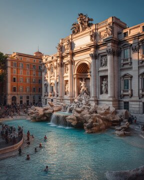 Trevi Fountain in Rome at Sunset